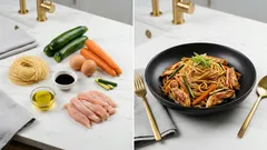 Spaghetti di riso con pollo e verdure croccanti: pronti in poco tempo