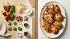 Peperoni imbottiti al forno: ripieno saporito con pane, pecorino, olive e alici